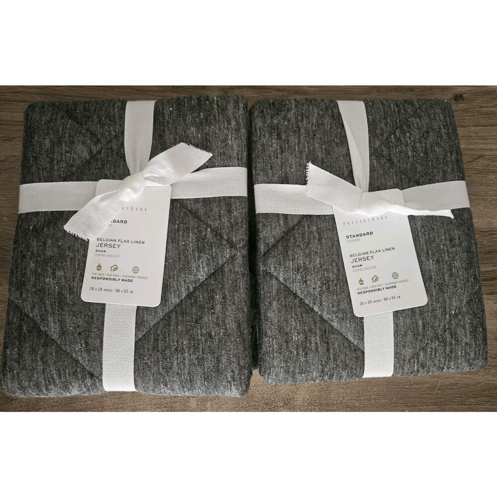 2 POTTERY BARN Belgian Flax Linen Shams STANDARD Size Potterybarn Sham NEW